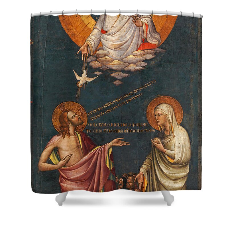 The Intercession Of Christ And The Virgin Shower Curtain featuring the painting The Intercession of Christ and the Virgin by Attributed to Lorenzo Monaco