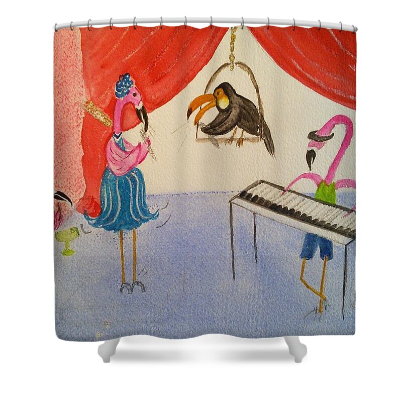 Whimsical Shower Curtain featuring the painting The Jazz Singers by Susan Nielsen