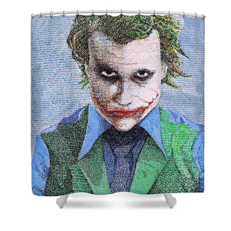 Joker Shower Curtain featuring the painting The Joker in His Own Words by Phil Vance