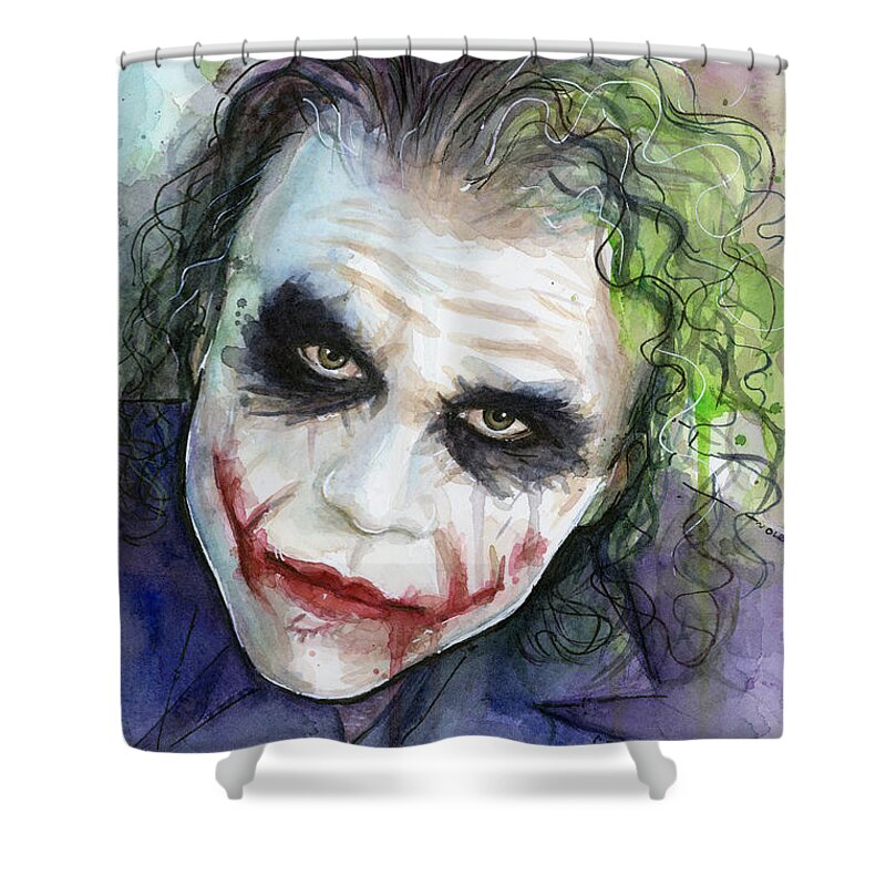 Dark Shower Curtain featuring the painting The Joker Watercolor by Olga Shvartsur
