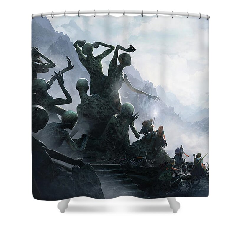 Landscape Shower Curtain featuring the painting The Journey by Guillem H Pongiluppi