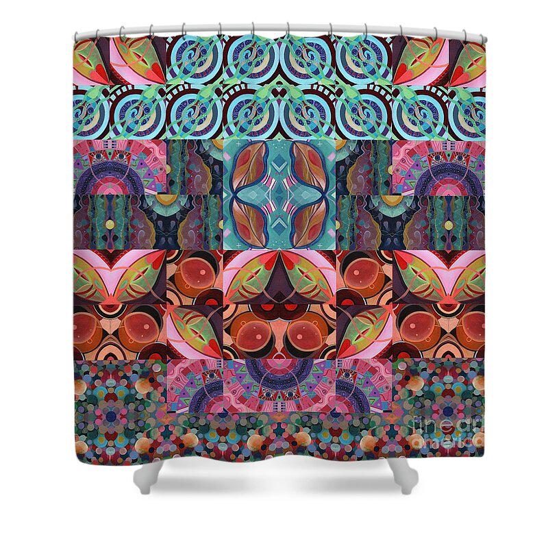 The Joy Of Design Mandala Series Puzzle 7 Arrangement 3 By Helena Tiainen Shower Curtain featuring the mixed media The Joy of Design Mandala Series Puzzle 7 Arrangement 3 by Helena Tiainen