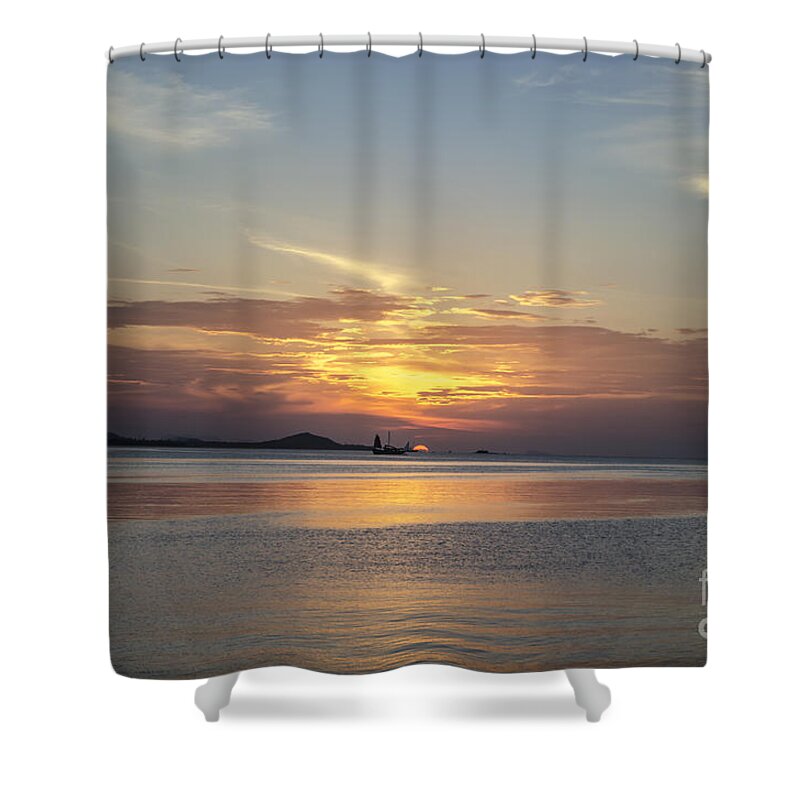 Michelle Meenawong Shower Curtain featuring the photograph The Junk At Sunset by Michelle Meenawong