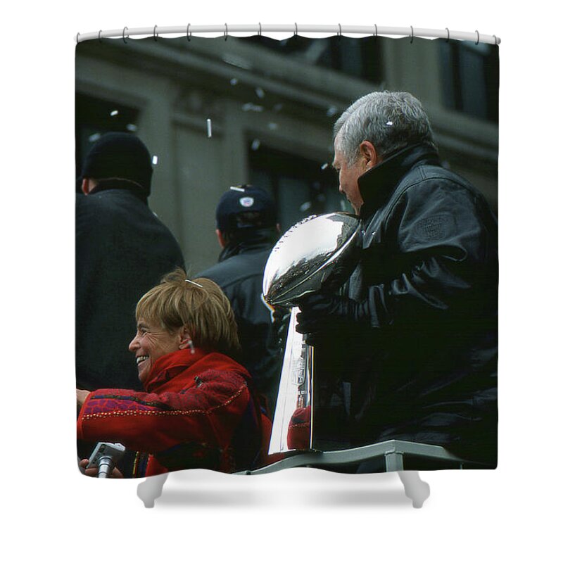 Jonathan Shower Curtain featuring the photograph The Kraft Family with the Super Bowl by Mike Martin