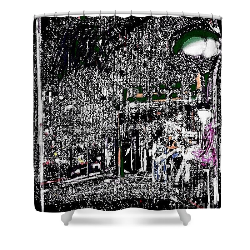 Abstract Shower Curtain featuring the painting The lady in the bus stop by Subrata Bose