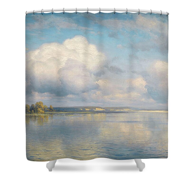 Kryzhitsky Shower Curtain featuring the painting The Lake by Kryzhitsky