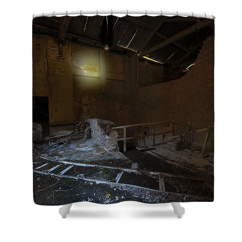 Abandoned Quarry Shower Curtain featuring the photograph The Lamp Of The Abandoned Furnace Quarry by Enrico Pelos