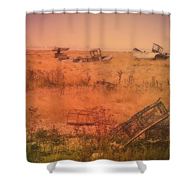Iron Shower Curtain featuring the photograph The Landscape of Dungeness Beach, England 2 by Perry Rodriguez