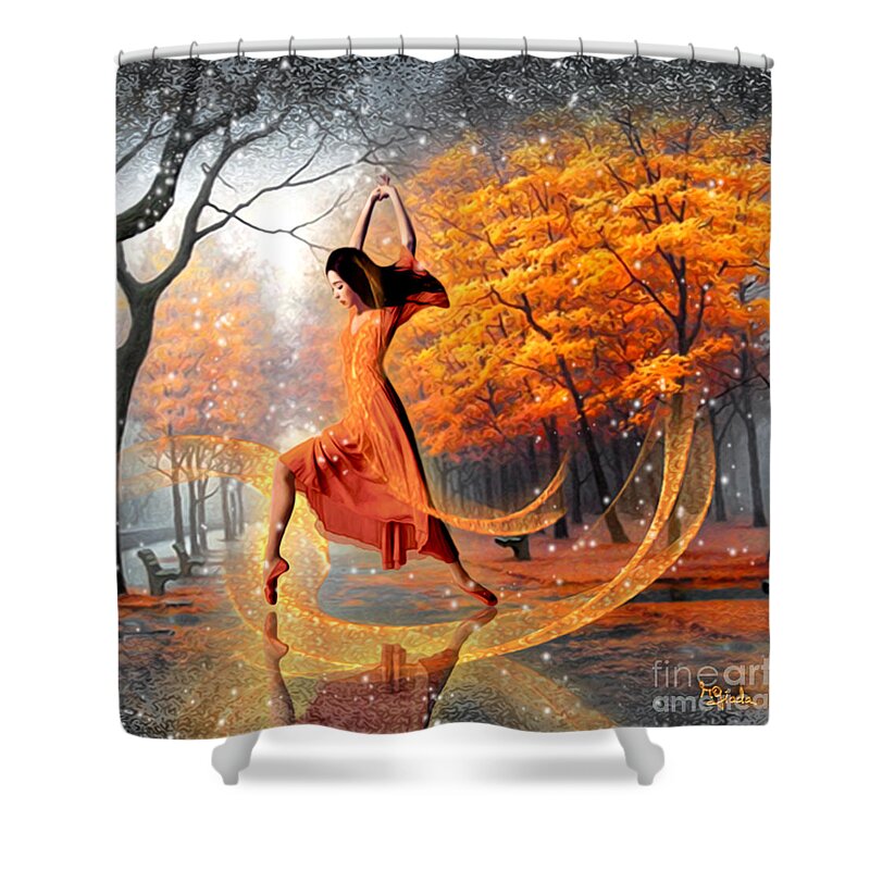 The Last Dance Of Autumn Shower Curtain featuring the digital art The last dance of autumn - fantasy art by Giada Rossi