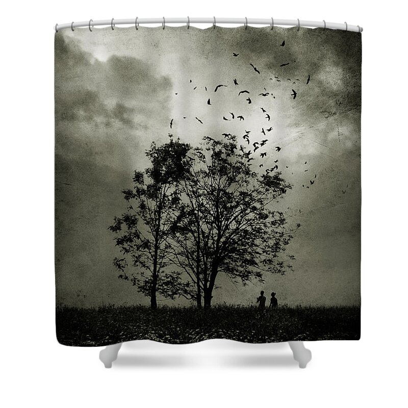 Tree Shower Curtain featuring the photograph The last day by Cambion Art
