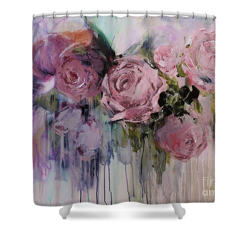 Abstract Floral Painting Shower Curtain featuring the painting The Last Of Spring Painting by Chris Hobel