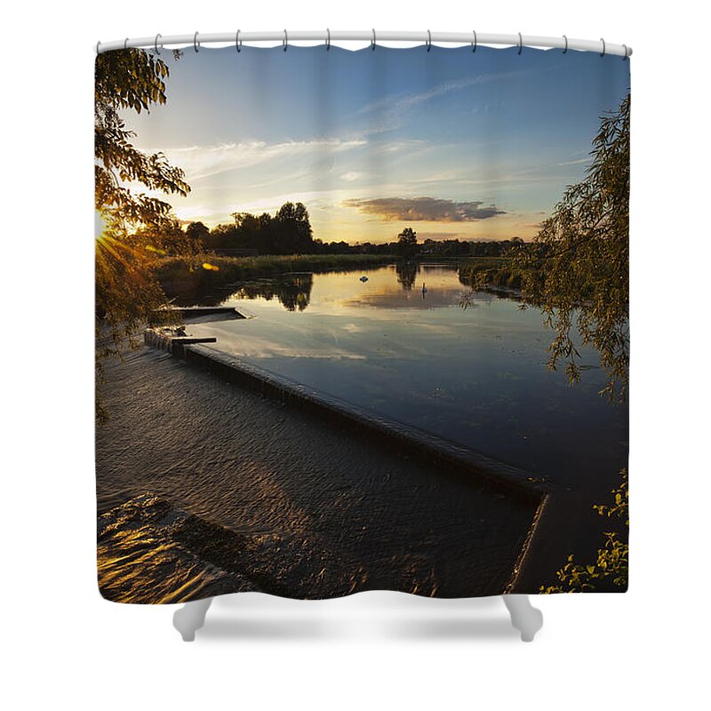 Salmon Shower Curtain featuring the photograph The Leap at Sunset by Ian Merton