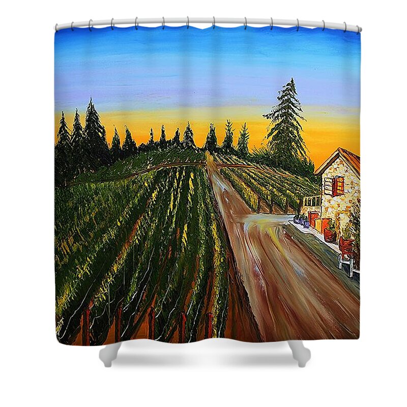  Shower Curtain featuring the painting The Lenne Wine Vineyard by James Dunbar
