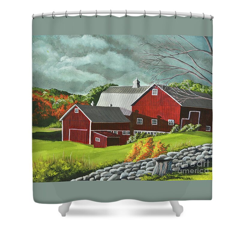 Barn Painting Shower Curtain featuring the painting The Light After The Storm by Charlotte Blanchard