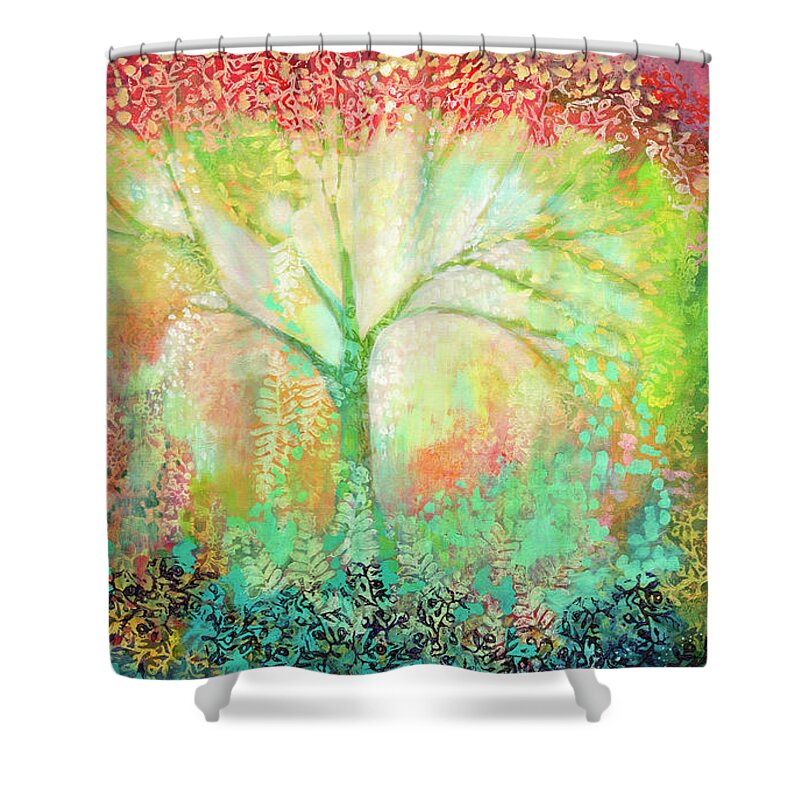 Tree Shower Curtain featuring the painting The Light Within by Jennifer Lommers