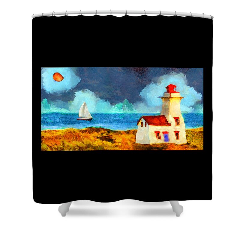 The Lighthouse Shower Curtain featuring the painting The lighthouse by George Rossidis