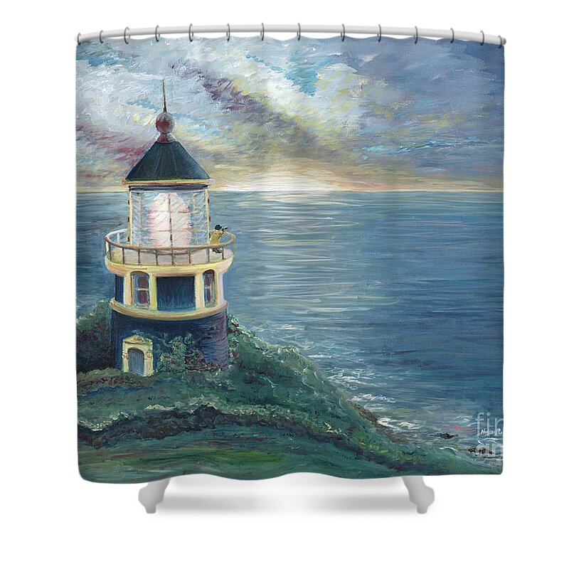 Lighthouse Shower Curtain featuring the painting The Lighthouse by Nadine Rippelmeyer
