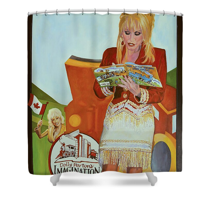 Dolly Parton Shower Curtain featuring the painting The Little Engine That Could - Dolly Parton by Maria Modopoulos