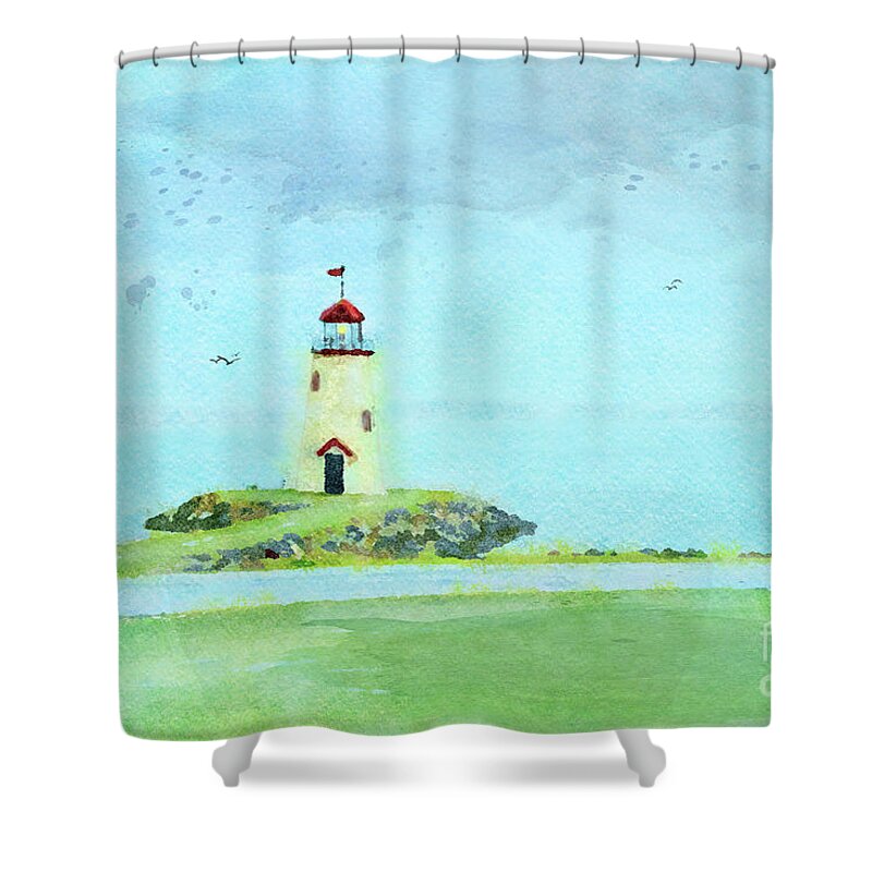 Lighthouse Shower Curtain featuring the digital art The Little Lighthouse That Could by Betty LaRue
