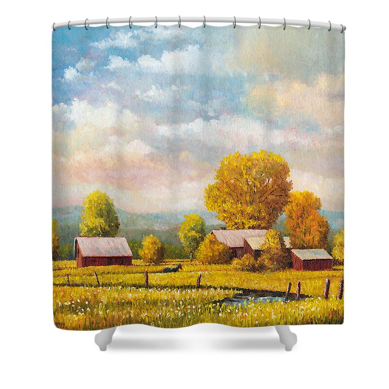 Landscape Shower Curtain featuring the painting The Lonely Horse by Douglas Castleman