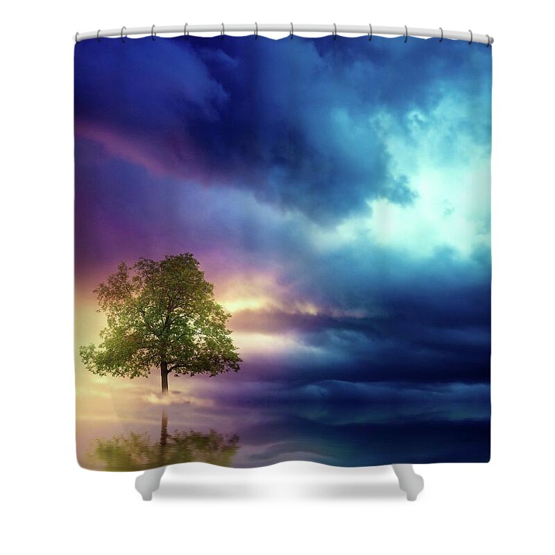 Tree Shower Curtain featuring the digital art The lonely Tree by Lilia S