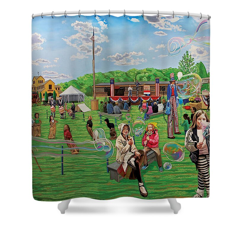 Old Bethpage Restoration Shower Curtain featuring the painting The Long Island Fair at Old Bethpage Restoration by Bonnie Siracusa