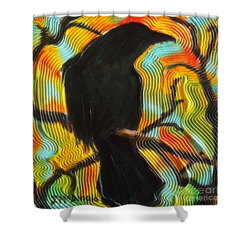 Crow Shower Curtain featuring the painting The Lookout by Janet McDonald