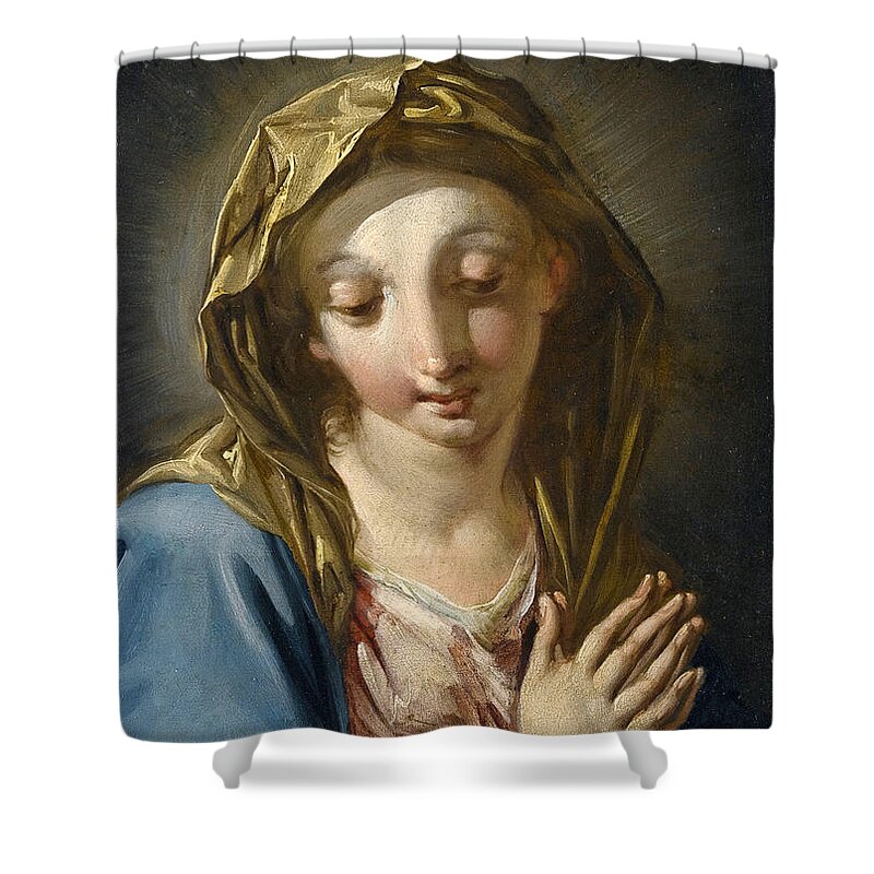 Giambattista Pittoni Shower Curtain featuring the painting The Madonna annunciate by Giambattista Pittoni