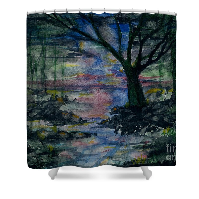 Forest Shower Curtain featuring the painting The Magic Hour by Reed Novotny