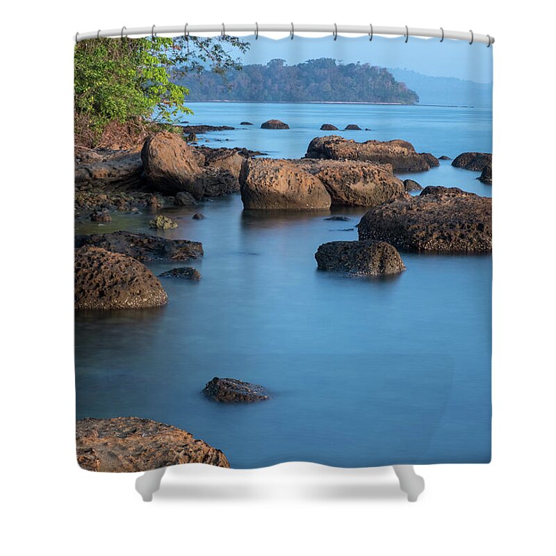 Water Shower Curtain featuring the photograph The Magical Blue Waters off Mayabunder in the Early Morning by Fotosas Photography