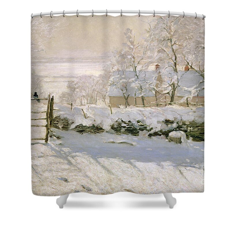 The Shower Curtain featuring the painting The Magpie by Claude Monet