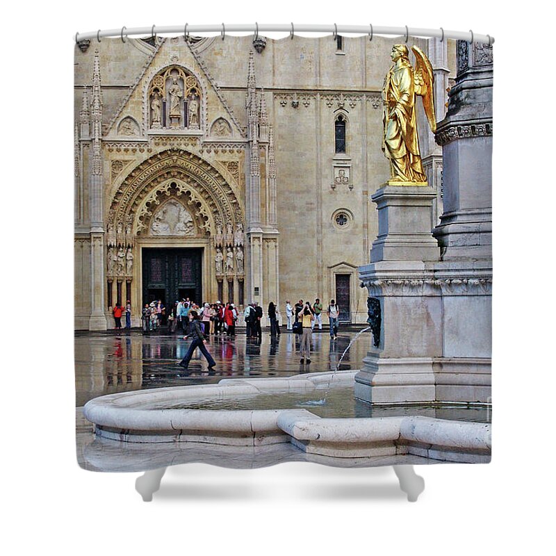 The Main Portal Of Zagreb Cathedral Shower Curtain featuring the photograph The Main Portal Of Zagreb Cathedral by Jasna Dragun