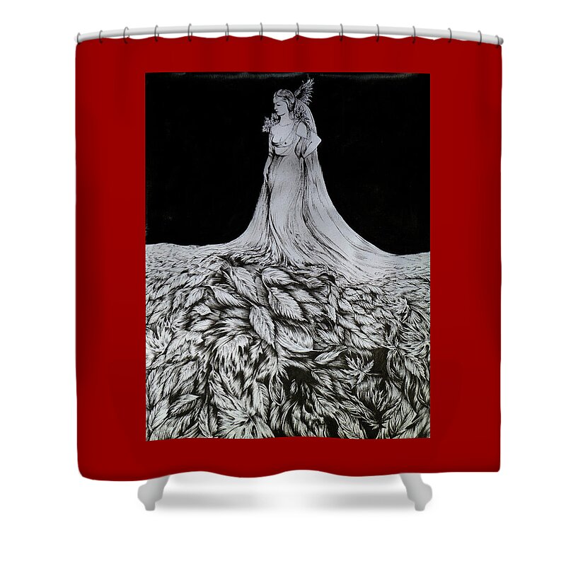 Pen And Ink Shower Curtain featuring the drawing The Majesty of The Autumn by Anna Duyunova