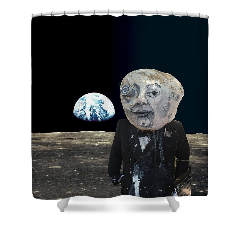 Art Shower Curtain featuring the digital art The Man in the Moon by Rafael Salazar