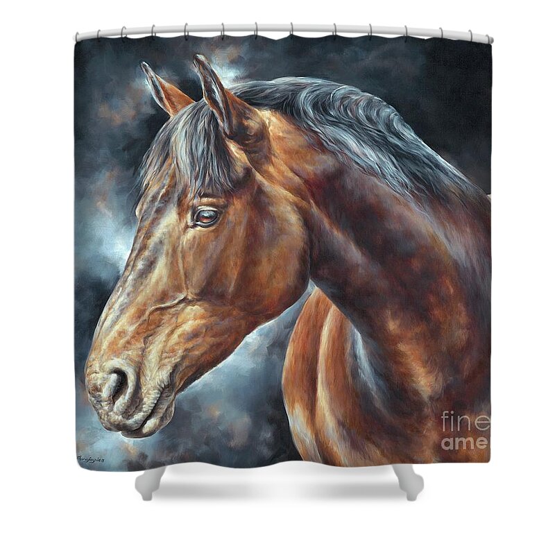 Horse Shower Curtain featuring the painting The Mare by Dina Perejogina