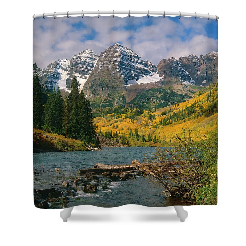 Mark Miller Photos Shower Curtain featuring the photograph The Maroon Bells in Autumn by Mark Miller