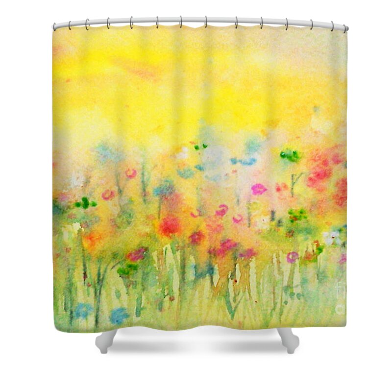 Meadows Shower Curtain featuring the painting The Meadow by Asha Sudhaker Shenoy