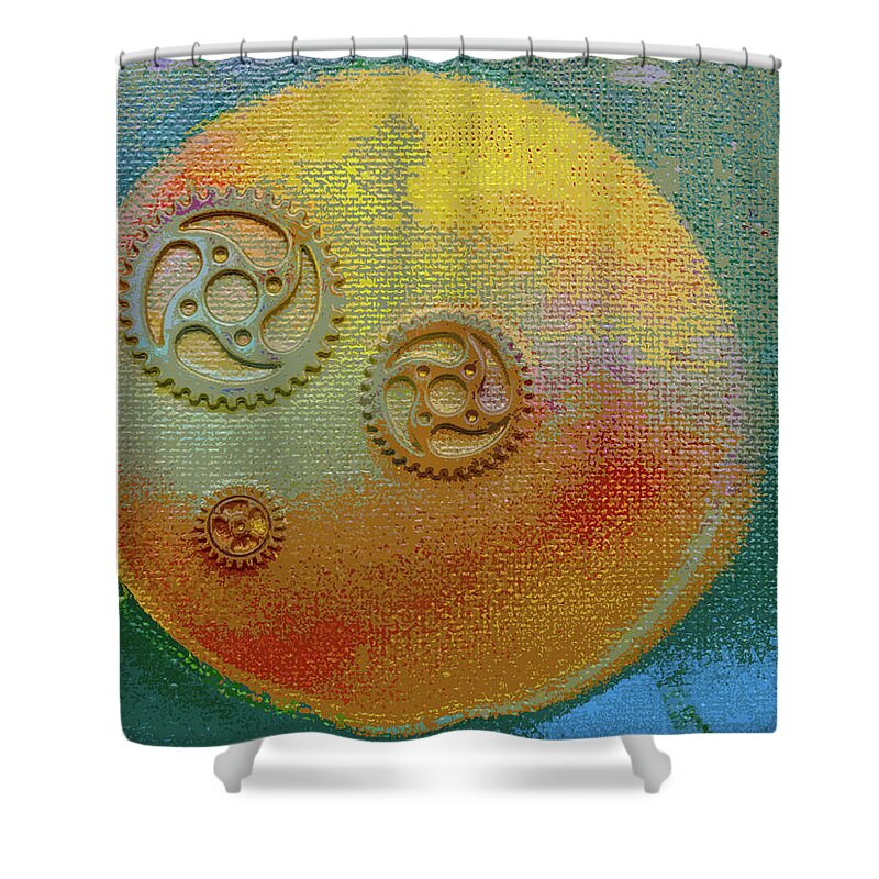 Solar System Shower Curtain featuring the painting The Mechanical Universe by Robert Margetts