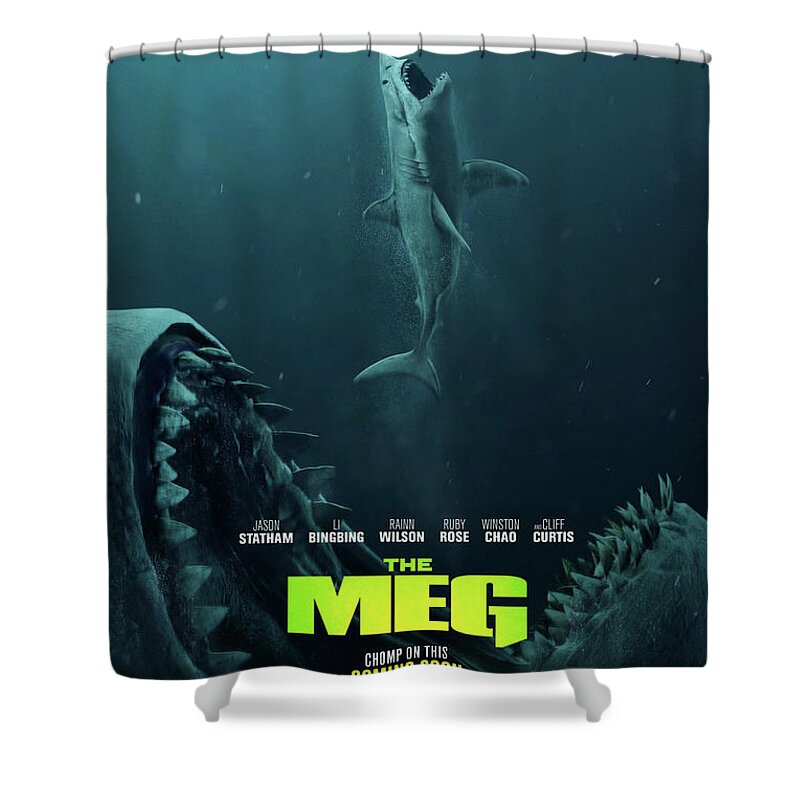 The Meg Shower Curtain featuring the mixed media The Meg Theater Poster by Movie Poster Prints