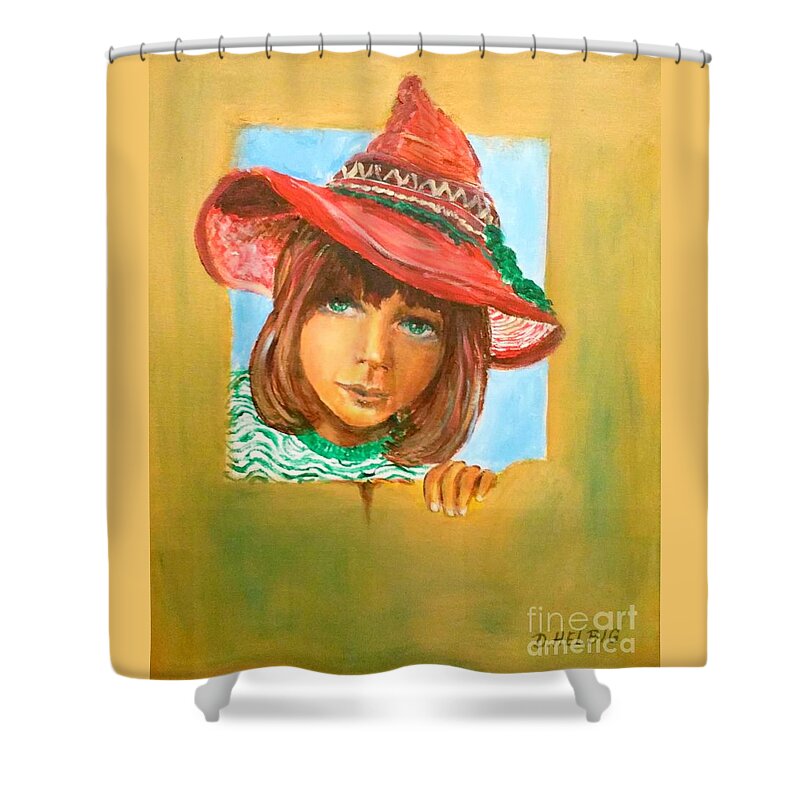 Little Girl With Mexican Hat Shower Curtain featuring the painting The Mexican Hat by Dagmar Helbig