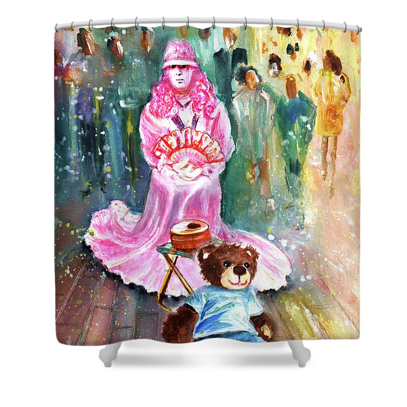 Truffle Mcfurry Shower Curtain featuring the painting The Mime From Benidorm by Miki De Goodaboom