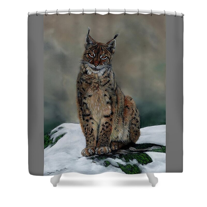 Lynx Shower Curtain featuring the painting The Missing Lynx by John Neeve