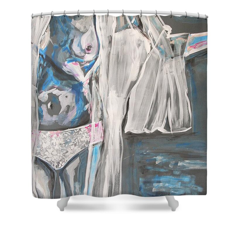 Nude Shower Curtain featuring the painting The Moment I Wake Up by Christel Roelandt