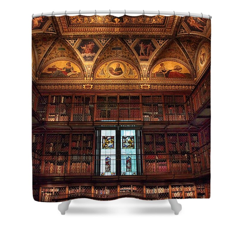 The Morgan Library Shower Curtain featuring the photograph The Morgan Library Window by Jessica Jenney