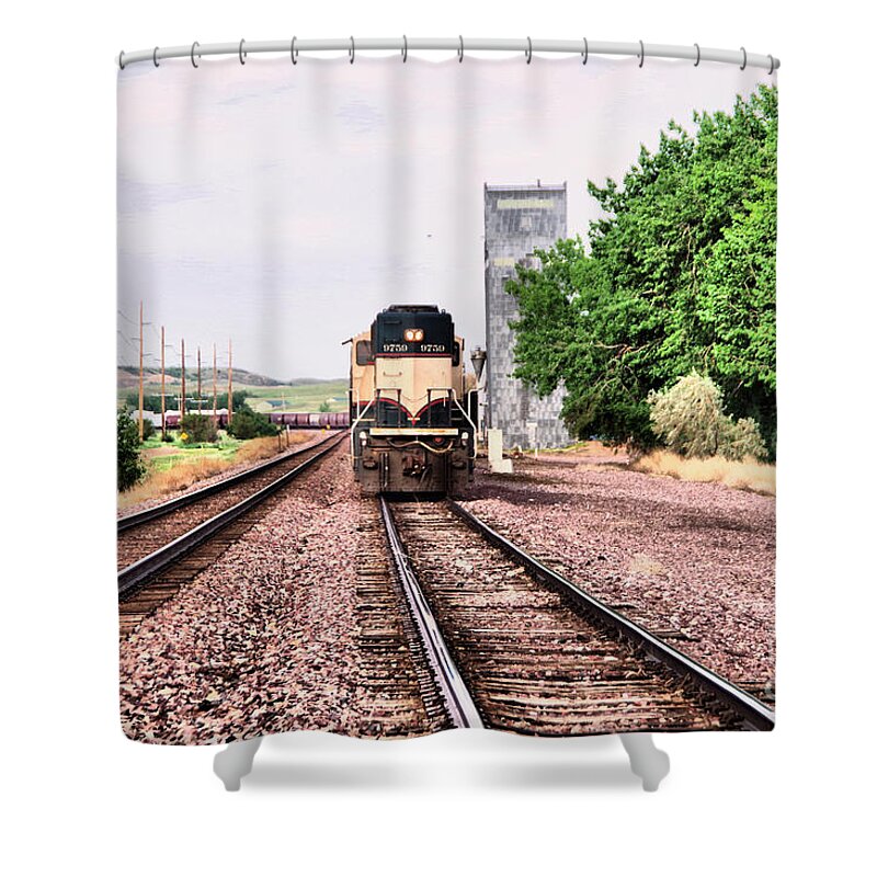 Train Shower Curtain featuring the photograph The morning freight train by Jeff Swan