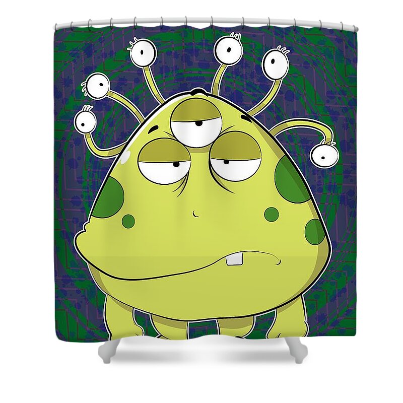 Most Shower Curtain featuring the digital art The Most Ugly Alien Ever by Catifornia Shop