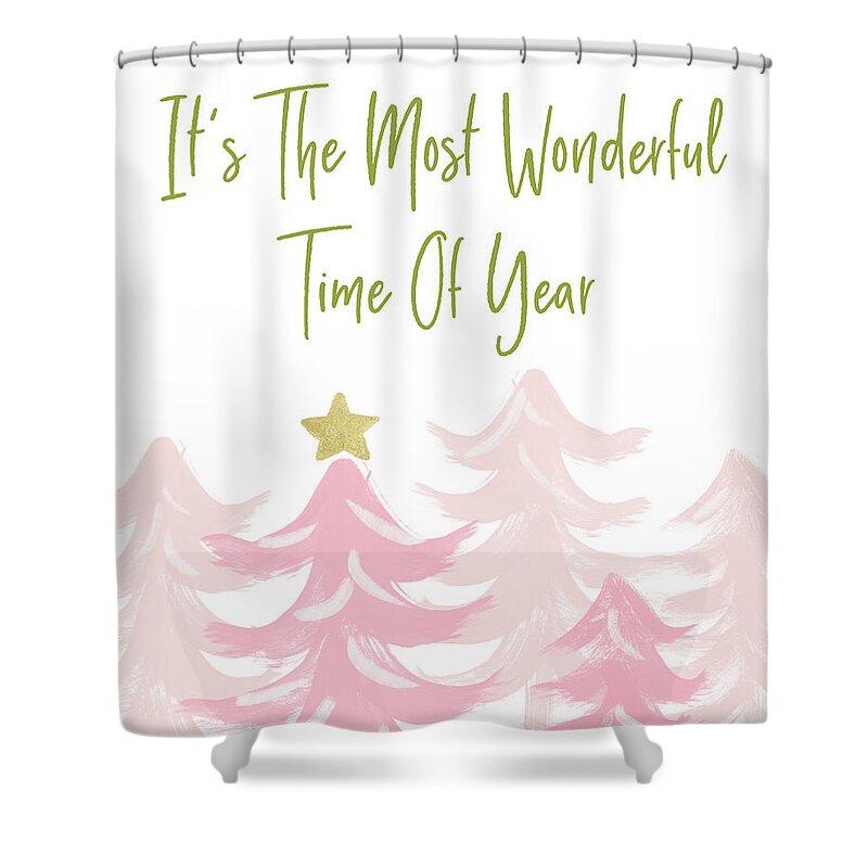 Most Wonderful Time Shower Curtain featuring the mixed media The Most Wonderful Time- Art by Linda Woods by Linda Woods