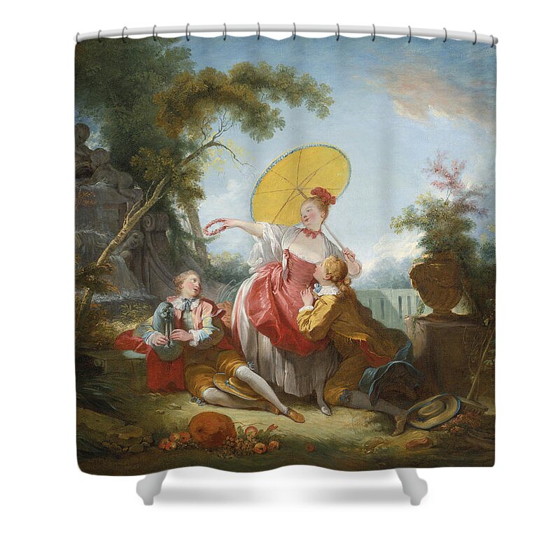 Circle Of Jean-honore Fragonard Shower Curtain featuring the painting The Musical Contest by Circle of Jean-Honore Fragonard