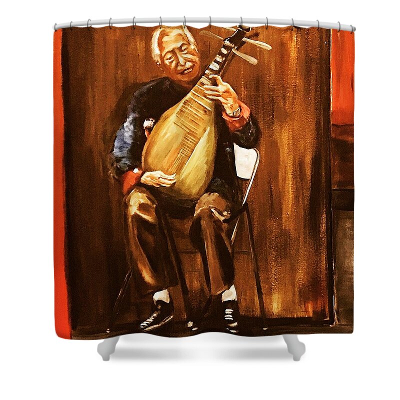 Musician Shower Curtain featuring the painting The Musician by Belinda Low