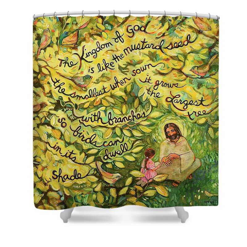 Jen Norton Shower Curtain featuring the painting The Mustard Seed by Jen Norton